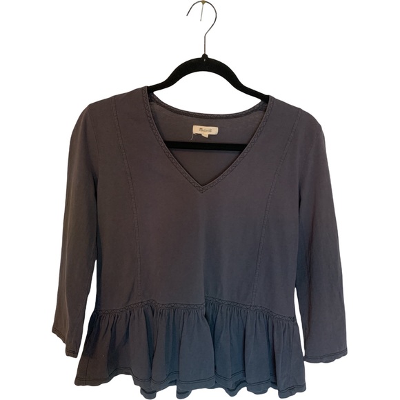 MADEWELL Deep V Peplum Zigzag Stitching Tee - SZ XS Charcoal Gray - Picture 4 of 12